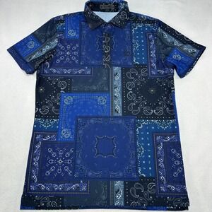 G/FORE Polo Shirt Mens Medium Blue‎ Paisley Bandana Golf Performance Stretch